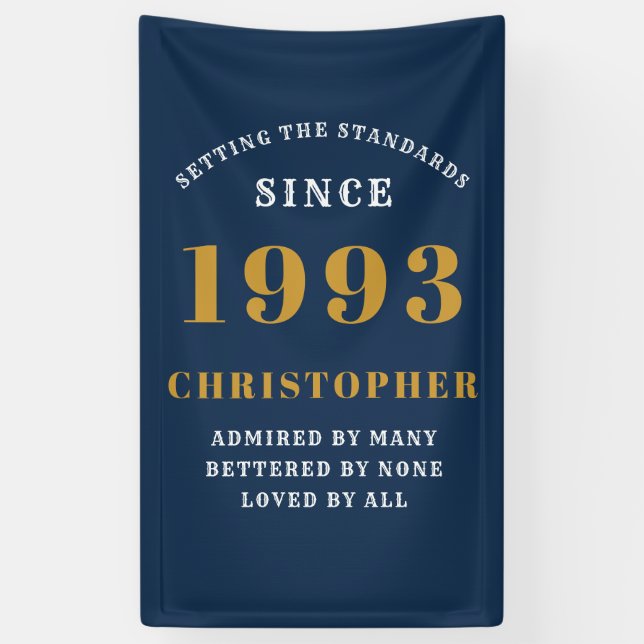 Banderoles 30th Birthday Born 1993 Ajouter Nom Blue Gold (Vertical)