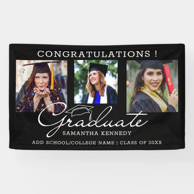 Banderoles 3 Collage de photos Félicats Graduate 2025 Graduat (Horizontal)