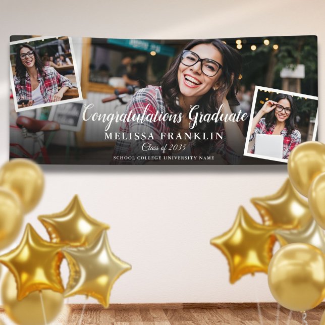 Banderoles 3 Photo Collage Moderne Graduation Party (3 Photo Collage Modern Graduation Party Banner)