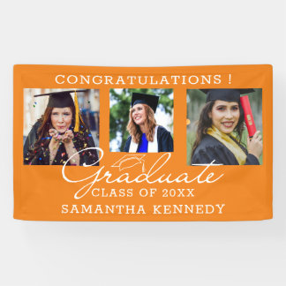 Banderoles 3 Photo Congratulations Graduate Graduation Orange