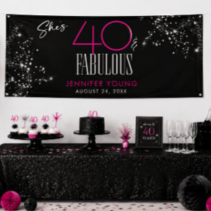 Banderoles 40 ans et Fabuleux Anniversaire Rose Noir Paillett
