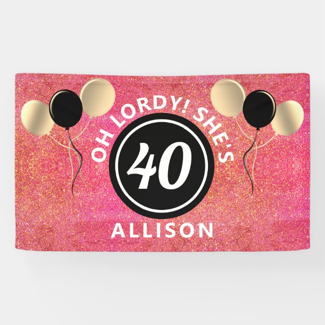 Banderoles 40 ballons à Parties scintillant rose d'anniversai (Horizontal)