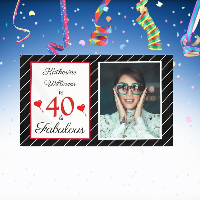 Banderoles 40 et fabuleux 40e anniversaire Photo noir blanc 3 (40 & Fabulous 40th Birthday Photo Black White 3x5 Banner)