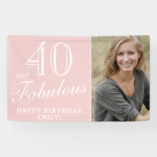 Banderoles 40 et fabuleux moderne rose 40e anniversaire Photo (Horizontal)