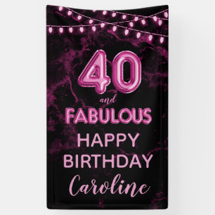 Banderoles 40 & Fabuleux rose et noir Anniversaire vertical