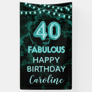Banderoles 40 & Fabuleux Turquoise et noir Anniversaire verti