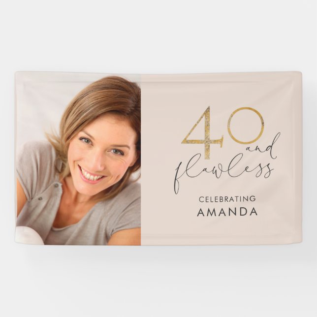 Banderoles 40 & Flawless Rose and Gold 40th Birthday Photo (Horizontal)