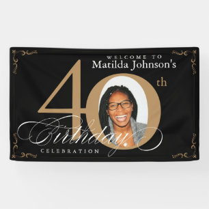Banderoles 40e anniversaire Black Gold Calligraphy Photo pers