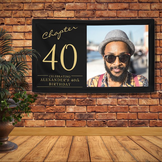 Banderoles 40e anniversaire Black Gold Photo (40th Birthday celebrations just got better with this unique personalized wall banner.)