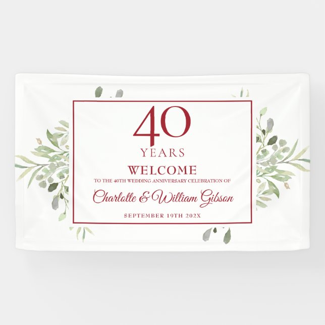 Banderoles 40e anniversaire du Mariage Ruby Verdure Bienvenue (Horizontal)