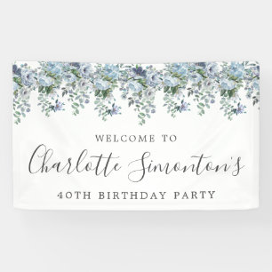 Banderoles 40e anniversaire Dusty Blue Floral Bienvenue