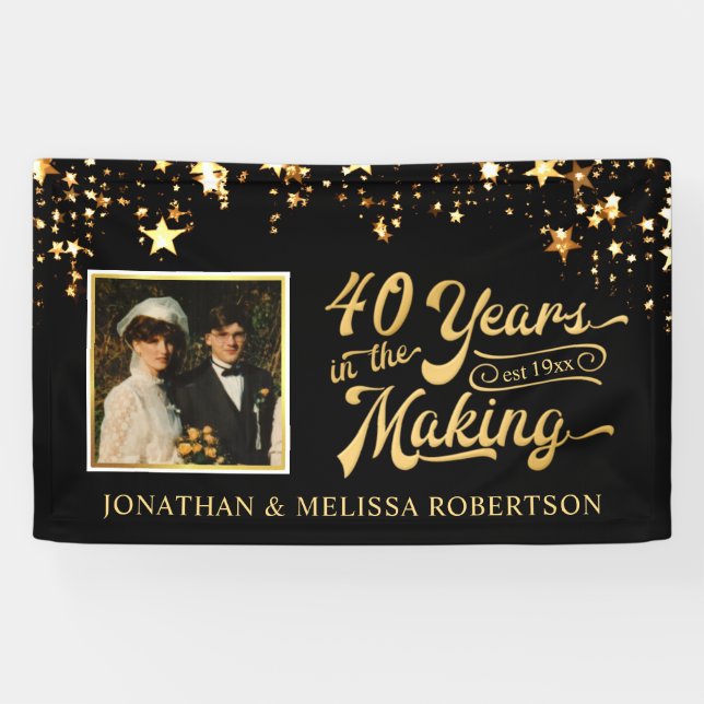Banderoles 40e anniversaire Photo Black and Gold Stars (Horizontal)