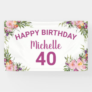 Banderoles 40e anniversaire Pink Purple Aquarelle Florale