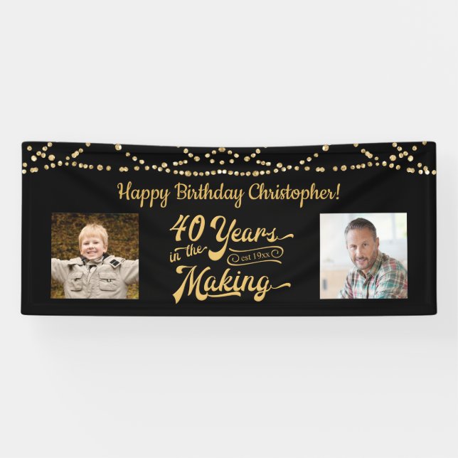 Banderoles 40e Anniversaire Retro Black Gold String lumières  (Horizontal)