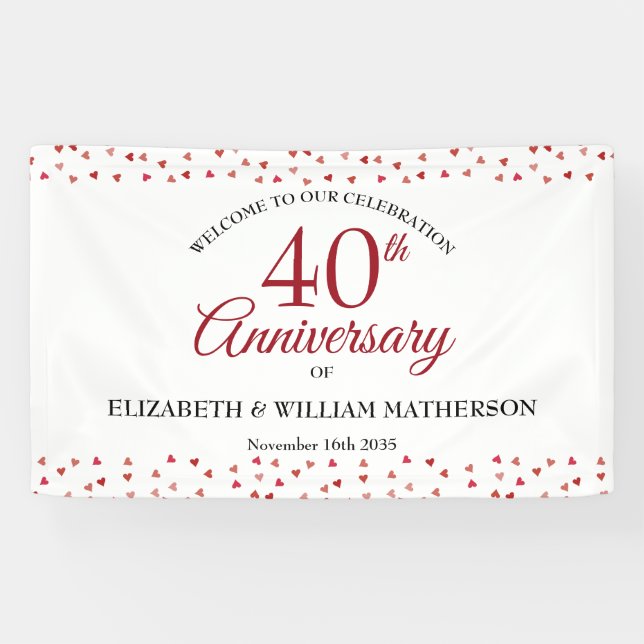 Banderoles 40e anniversaire Ruby Love Hearts Confetti Bienven (Horizontal)