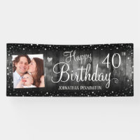 40e anniversaire Rustic Wood Photo Argent Confetti