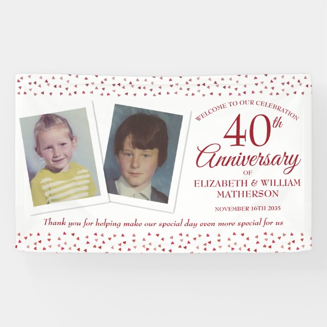 Banderoles 40e Mariage Ruby Anniversaire Photos d'enfants Bie (Horizontal)