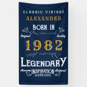Banderoles 40th Birthday 1982 Ajouter Nom Blue Gold Legendary