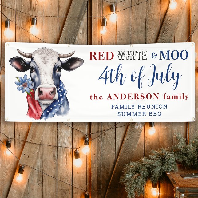 Banderoles 4 juillet Rouge Blanc Bleu Mocé Vache Patriotique (Créateur téléchargé)