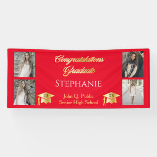 Banderoles 4 Photo Red Gold Congrats Graduate Name School