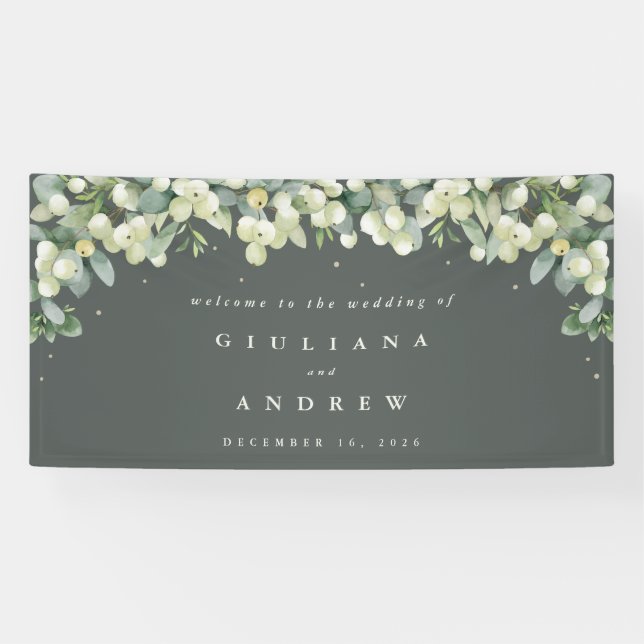 Banderoles 4'x8' Green Snowberry+Eucalyptus Mariage Bienvenue (Horizontal)