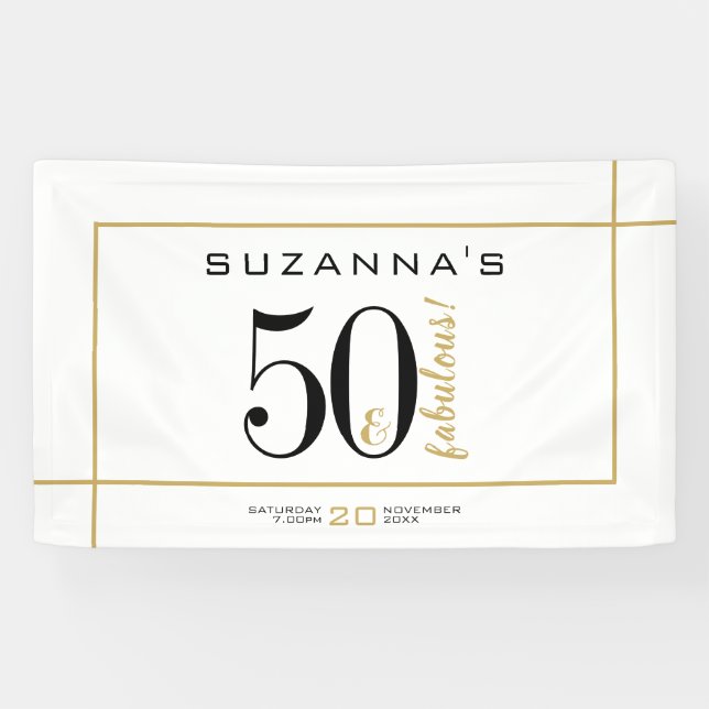 Banderoles 50 ans et Fabuleux Anniversaire Noir et Or (Horizontal)