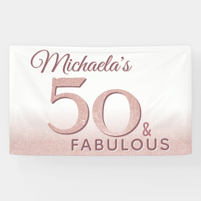 Banderoles 50 ans et Fabuleux Rose Gold Anniversaire Moderne  (Horizontal)