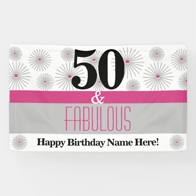 Banderoles 50 ans et fête d'anniversaire rose (Horizontal)