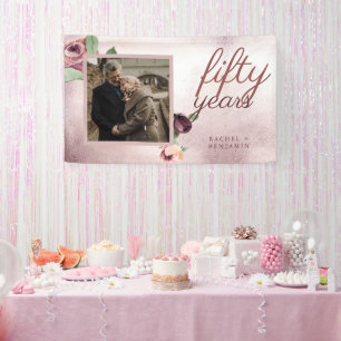 Banderoles 50 ans Mariage Anniversaire Rose or Floral