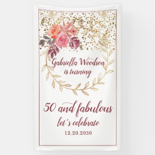 Banderoles 50 Et Fabuleuse Parties scintillant Floral Rose Ma