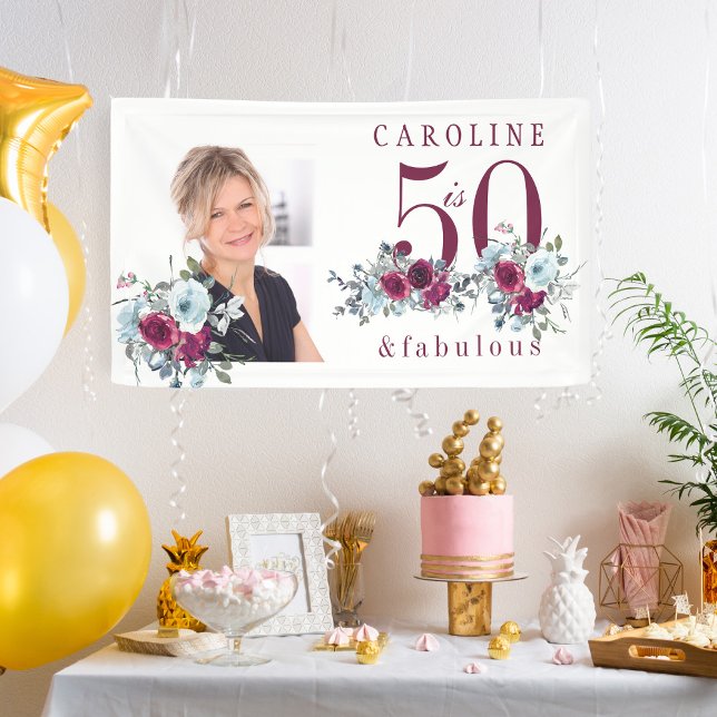 Banderoles 50 et fabuleuse photo florale 50e anniversaire fêt (Créateur téléchargé)