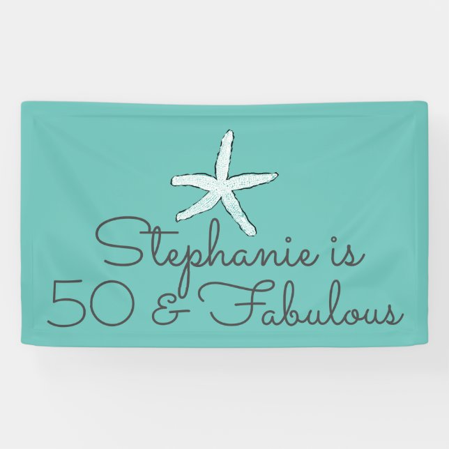 Banderoles 50 Et Fabuleux Anniversaire De Starfish Beach Bleu (Horizontal)