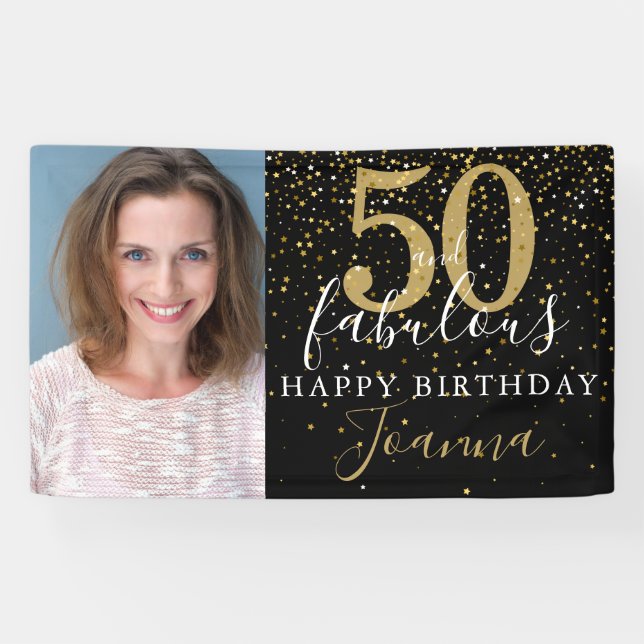 Banderoles 50 et fabuleux anniversaire Elegant Gold Black Pho (Horizontal)