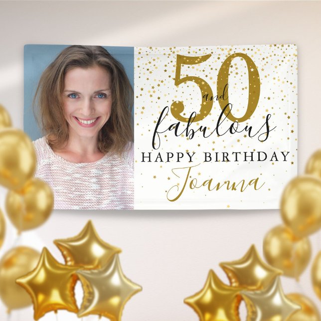 Banderoles 50 et fabuleux Anniversaire Elegant Gold Photo (Créateur téléchargé)