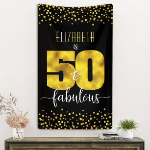 Banderoles 50 et fabuleux anniversaire glam feuille d'or poin