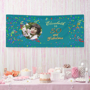 Banderoles 50 et fabuleux Anniversaire Or Turquoise bleu 50e 