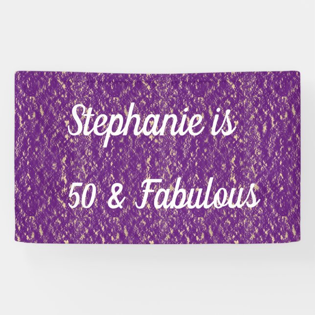Banderoles 50 Et Fabuleux Anniversaire Purple Blanc Or Élégan (Horizontal)