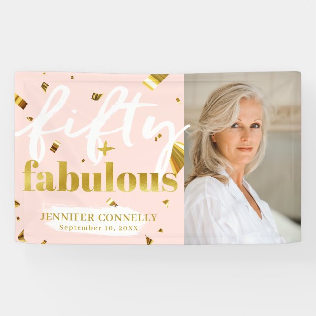 Banderoles 50 et fabuleux Chic Pink 50e anniversaire (Horizontal)