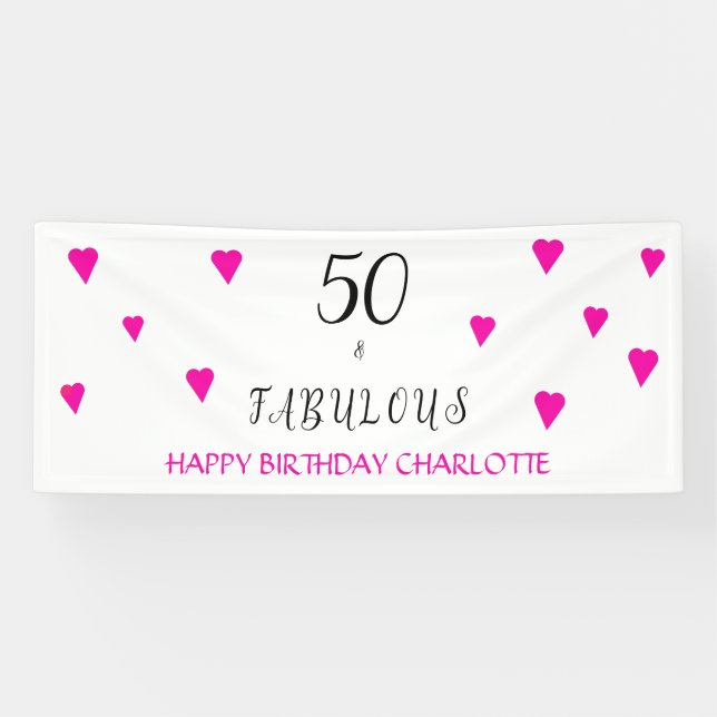 Banderoles 50 et fabuleux coeurs roses 50e anniversaire fête (Horizontal)