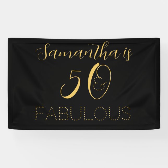 Banderoles 50 et fabuleux nom Black Gold fête d'anniversaire (Horizontal)