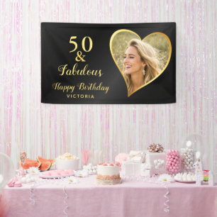 Banderoles 50 et fabuleux Photo personnalisée et nom Black &
