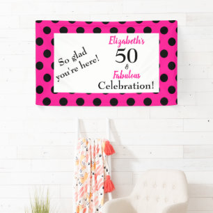 Banderoles 50 et Fabulous Bold rose avec Pois noirs