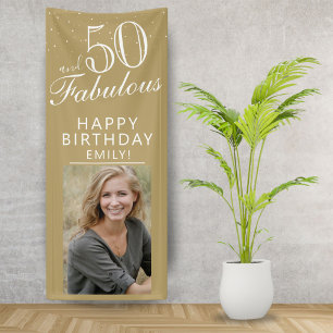 Banderoles 50 et Fabulous Chic Script Golden Photo Party