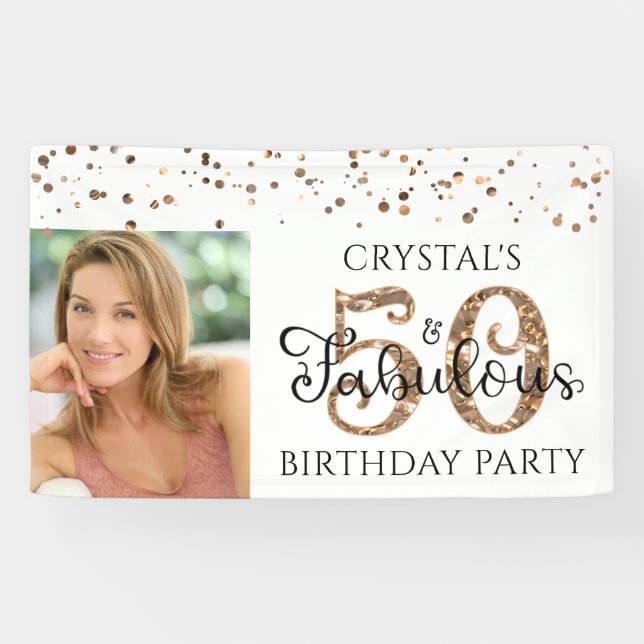 Banderoles 50 ET FABULOUS Copper Gold Confetti Photo (Horizontal)