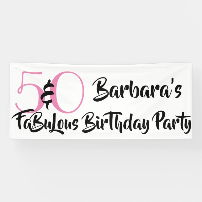 Banderoles 50 et Fabulous Pink Personnalisé fête d'anniversai (Horizontal)