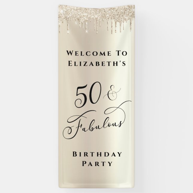 Banderoles 50 Fabuleuse Parties scintillant Champagne Gold An (Vertical)
