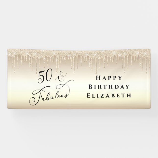 Banderoles 50 Fabuleuse Parties scintillant Champagne Gold An (Horizontal)