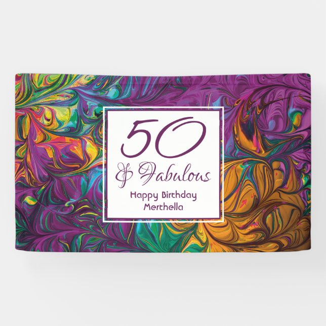 Banderoles 50 & Fabuleux Abstrait PURPLE personnalisé Anniver (Horizontal)