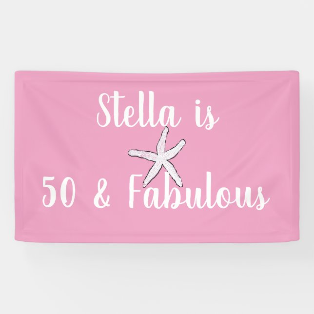 Banderoles 50 & Fabuleux Anniversaire de poisson rose blanc m (Horizontal)