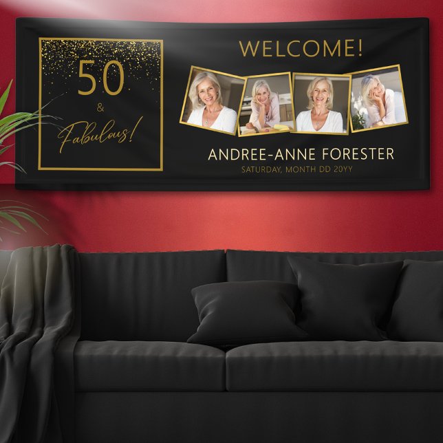 Banderoles 50 Fabuleux anniversaire Gold Black Photo Bienvenu (Créateur téléchargé)